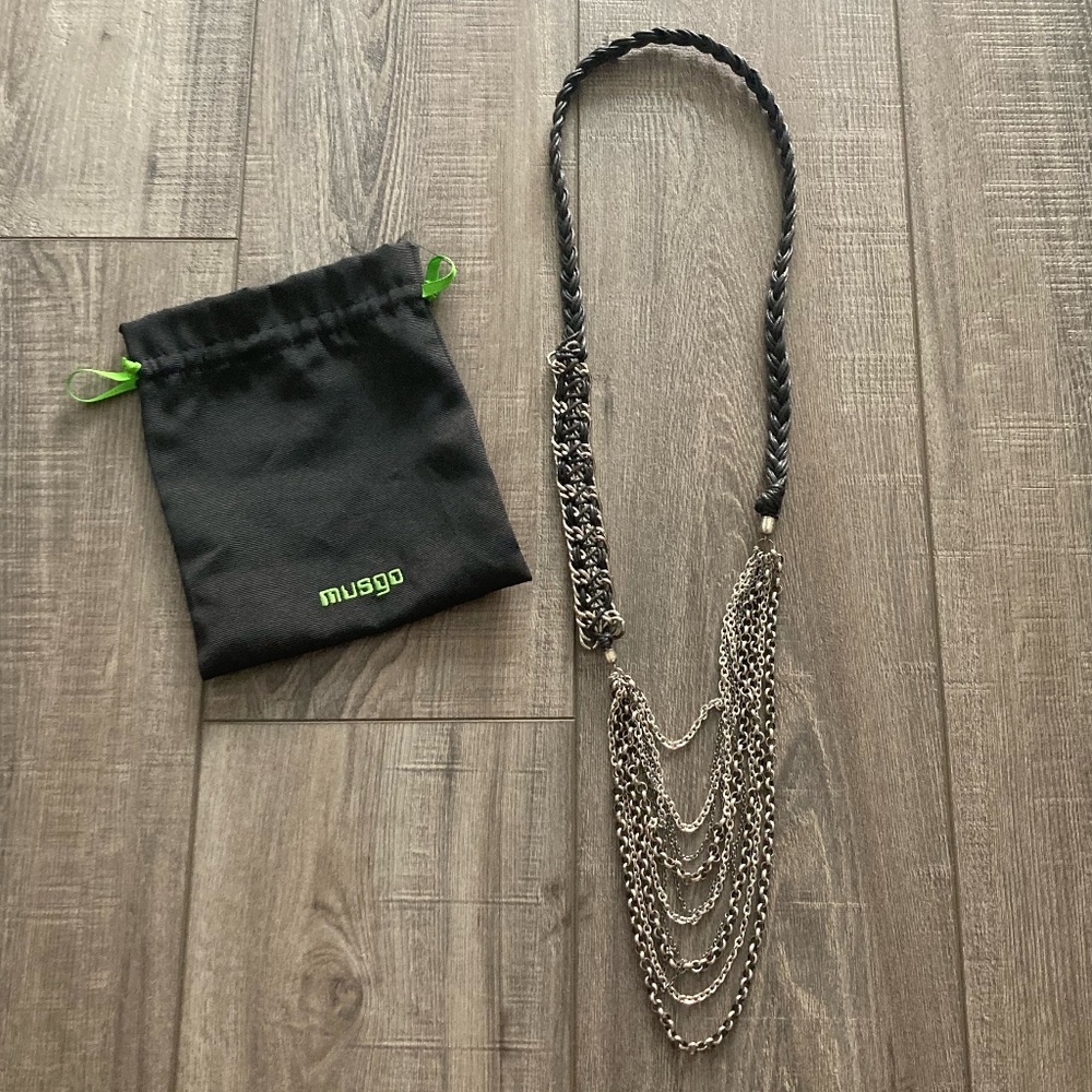 MUSGO 40" Leather and Silver Necklace